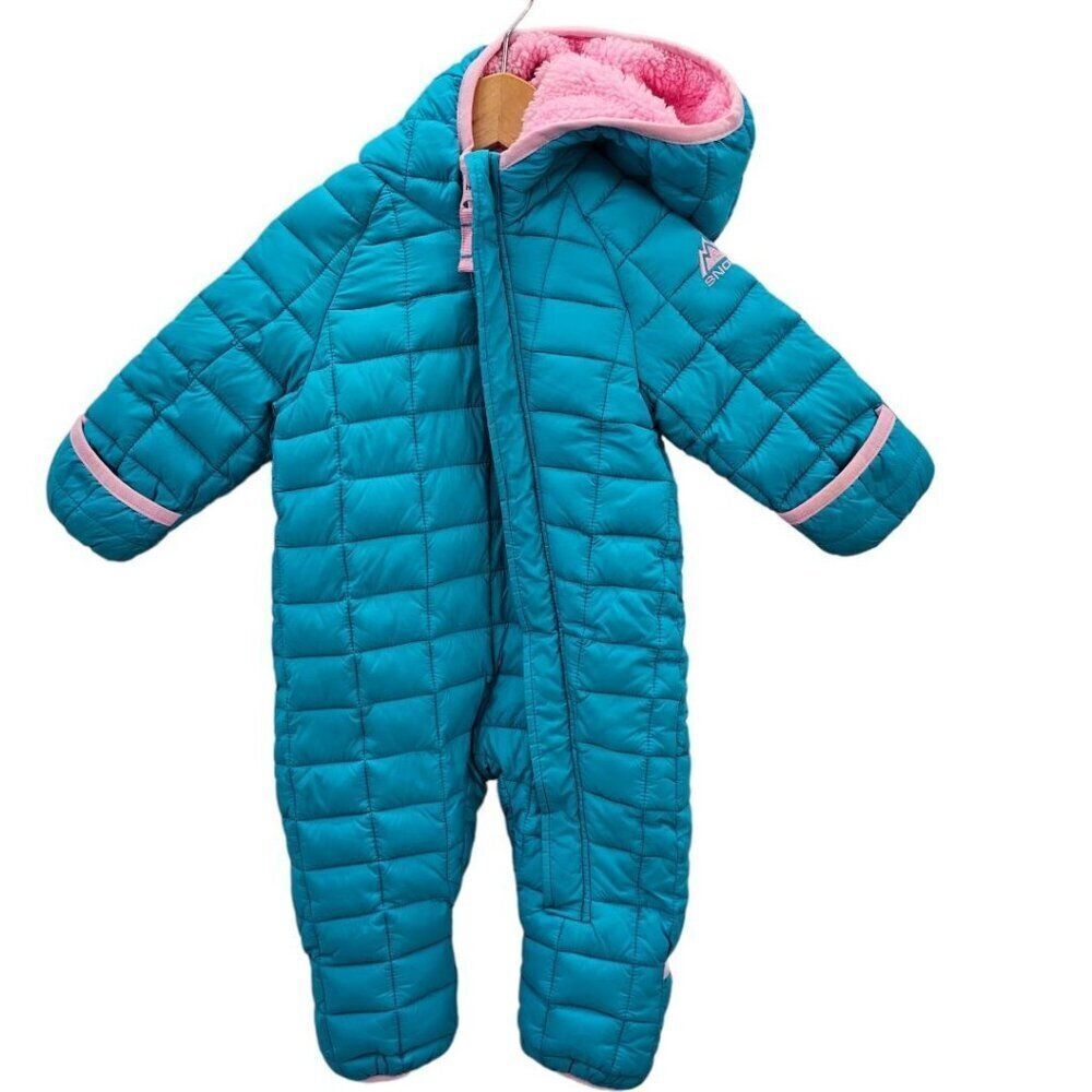 Snozu Blue Quilted Infant 3/6 Months Blue Pink Snowsuit - Picture 2 of 7